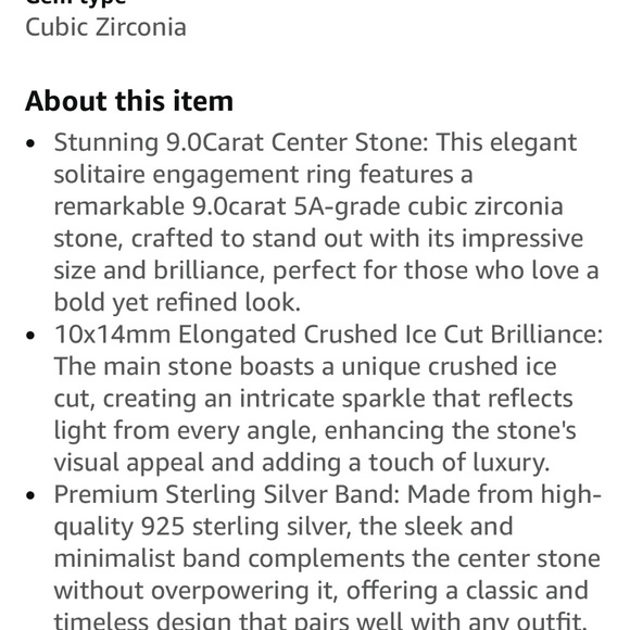 9.0ct Crushed Ice‎ Elongated Cushion Cut Ring size 6.5 - Picture 7 of 7